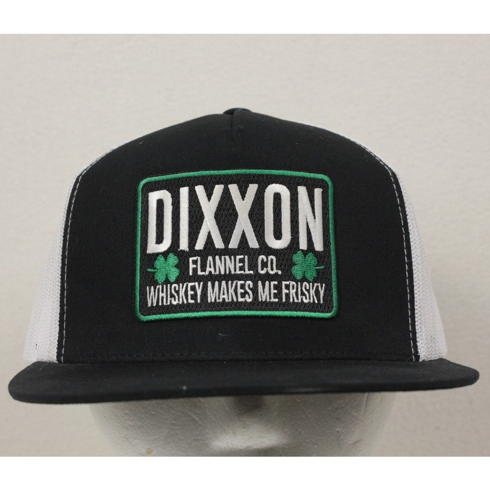Dixxon Flannel Co Whiskey Makes Me Frisky Mesh Snapback Trucker Hat Black White
